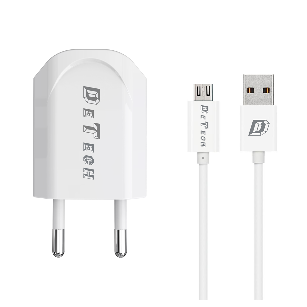 DeTech, DE-11M,Network charger, 5V/1A 220A,Universal,1 x USB, Micro USB cable,1.0m,White- 14115