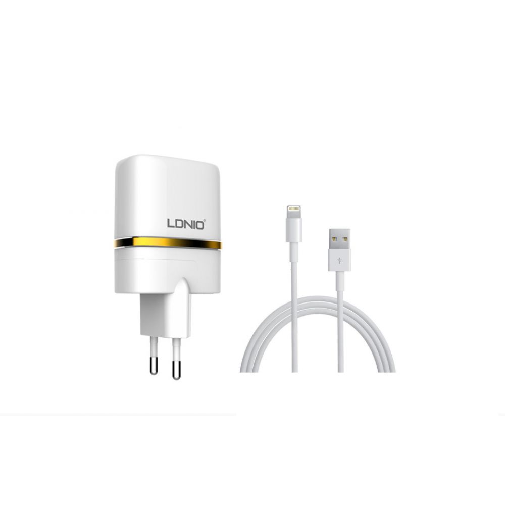 LDNIO DL-AC52,5V 2.4A, Network charger Universal,2xUSB, With cable for iPhone 5/6/7SE, White - 14372