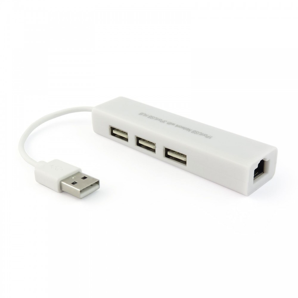OEM USB Hub,  USB 2.0 + Network adapter, 3 Ports, White - 12052