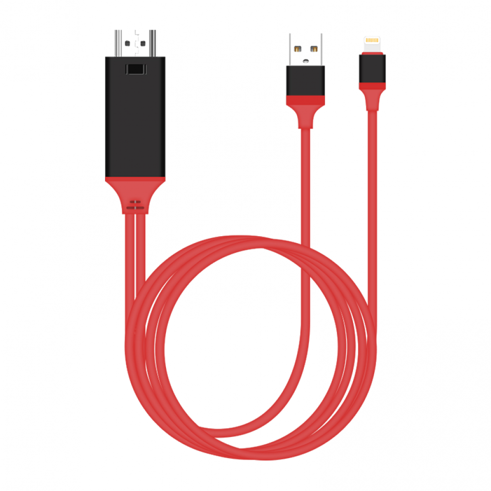 Earldom ET-W5,Cable Lightning MHL - HDMI + USB, 2.0m, Red - 14931