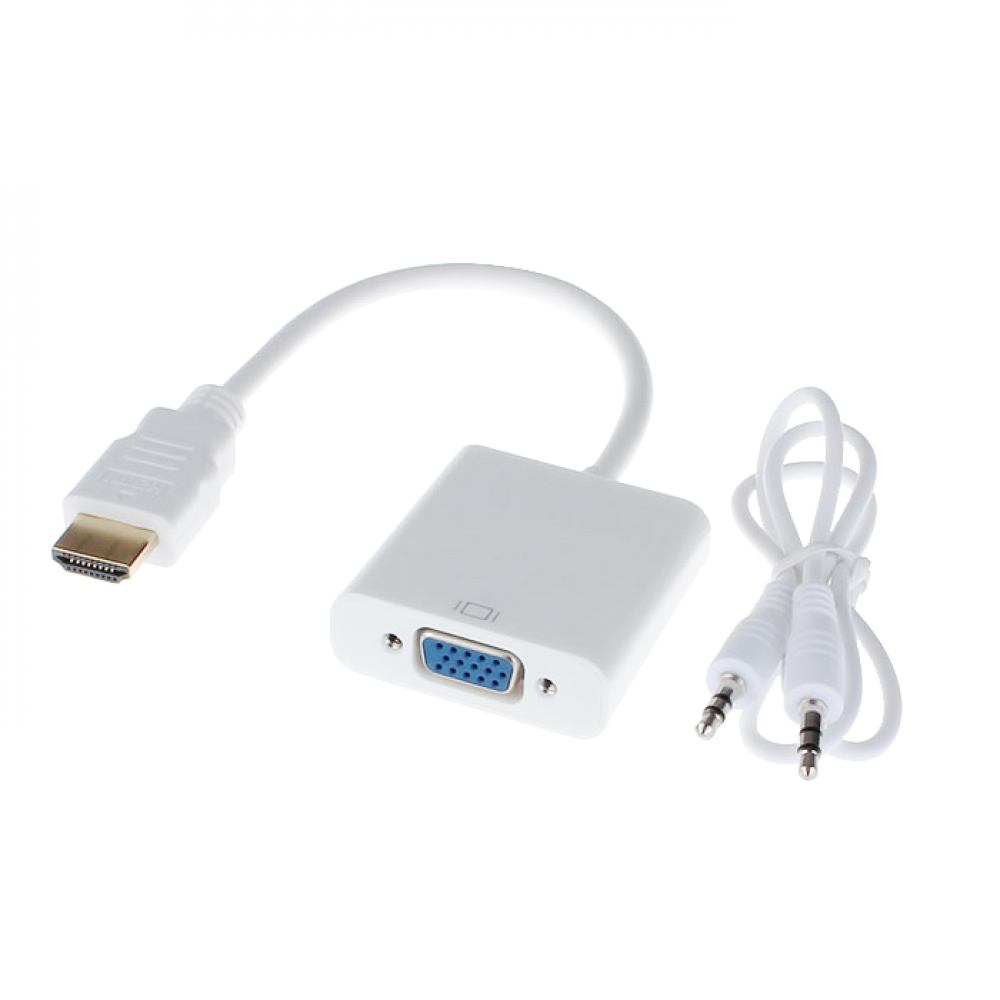DeTech, HDMI to VGA + AUDIO cable,Adapter White - 18254