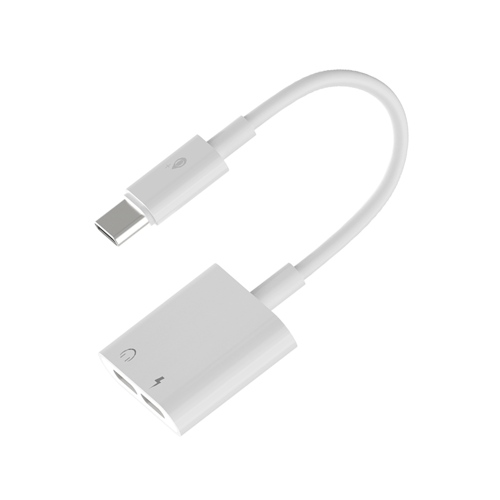 One Plus NB1248,Adapter Type-C to 3,5mm + Type-C F, 0.15m, White - 40165