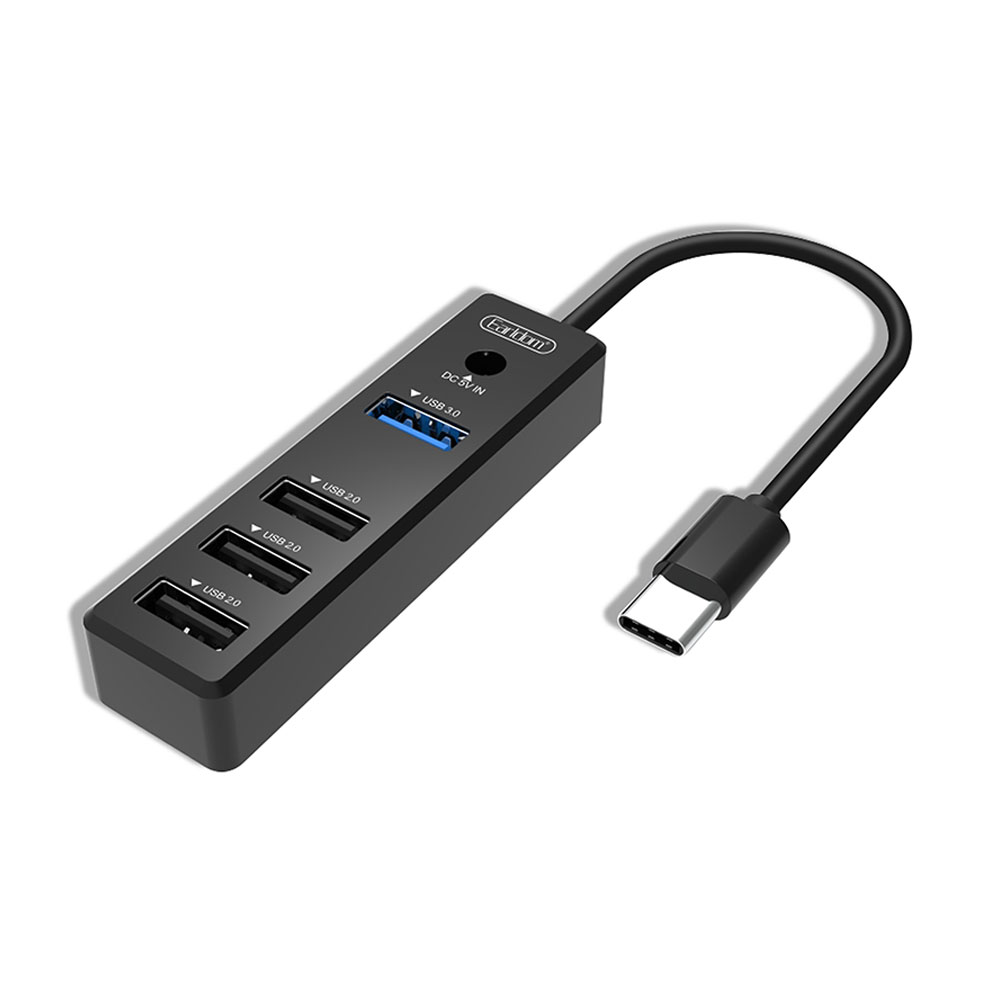 Earldom HUB08,USB hub Type-C, 4 Ports, Black - 40171