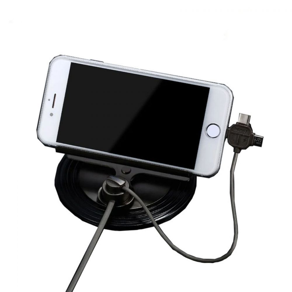 Remax Letto, Mobile device holder, Metal, 3in1 Lightning, Micro USB, Type-C, Black - 17266