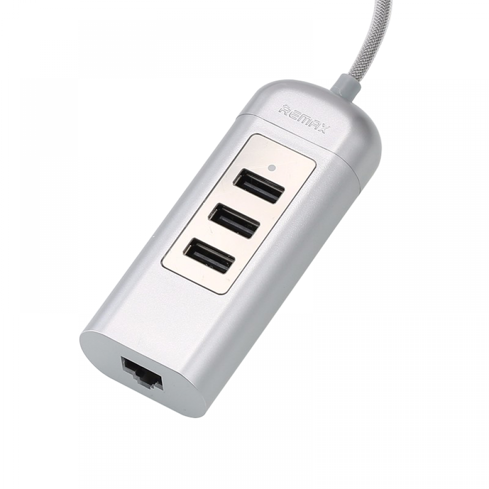 Remax RU-U4 USB Hub, Type-C + Network adapter, 3 Ports, White - 14825