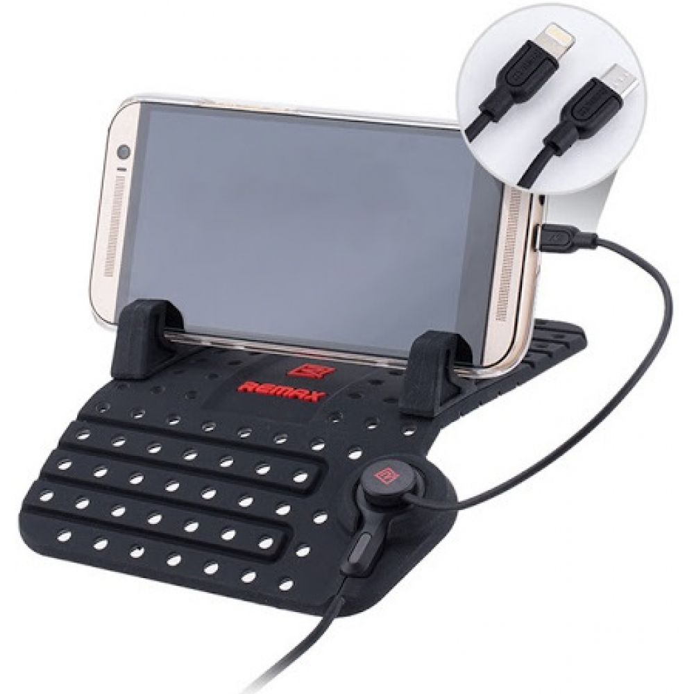 Remax RC-FC1 Universal, Mobile phone holder with cable for Lighting and micro USB, black - 17255 